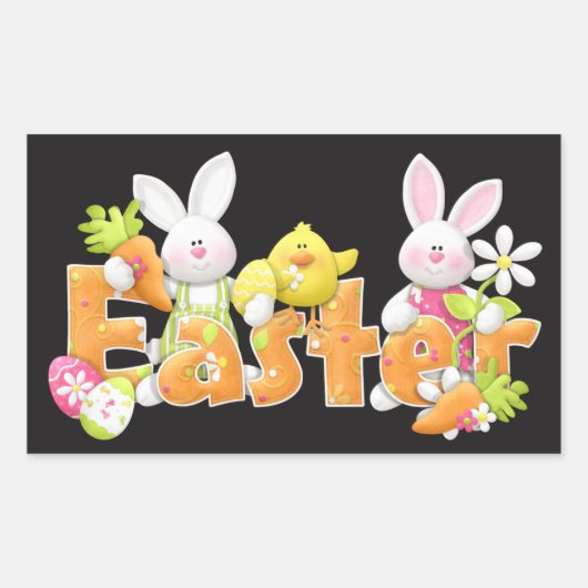 Geïllustreerde paaskonijntjes en kuiken rechthoekige sticker (Voorkant)