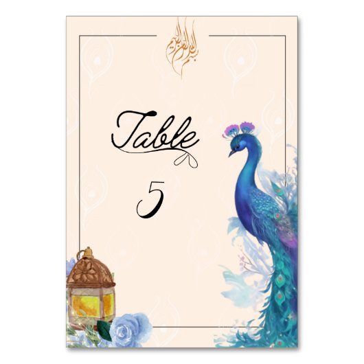 geïllustreerde pauw stijl moslim tafelkaart kaart (Voorkant)