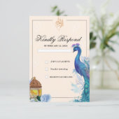 Geïllustreerde Peacock Arabische Moslim RSVP kaart (Staand voorkant)