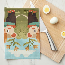 Geïllustreerde picknickscène met dieren theedoek