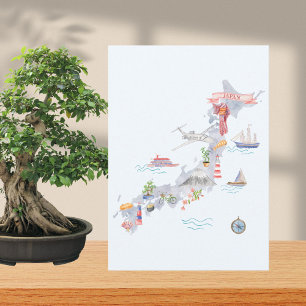 Geïllustreerde plattegrond van Japan als wenskaart Kaart