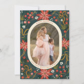 Geïllustreerde Poinsettias Gold Ribbon Foto Feestdagenkaart (Voorkant)