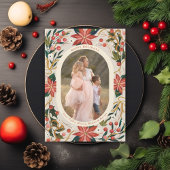 Geïllustreerde Poinsettias Gold Ribbon Foto Feestdagenkaart