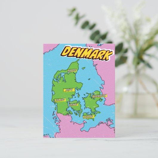 Geïllustreerde Pop Art kaart van Denemarken (Staand voorkant)