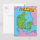 Geïllustreerde Pop Art kaart van Denemarken (Voorkant / Achterkant)
