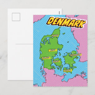 Geïllustreerde Pop Art kaart van Denemarken