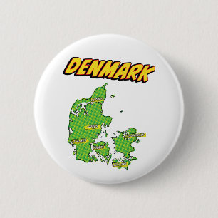 Geïllustreerde Pop Art kaart van Denemarken Ronde Button 5,7 Cm