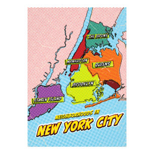 Geïllustreerde Pop Art kaart van New York City Foto Afdruk