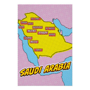 Geïllustreerde Pop Art kaart van Saudi-Arabië Perfect Poster