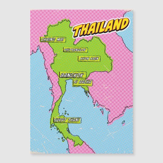 Geïllustreerde Pop Art Thailand kaart (Voorkant)