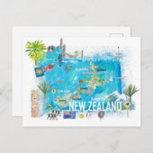 Geïllustreerde Reisgids van Nieuw-Zeeland Briefkaart (Voorkant / Achterkant)