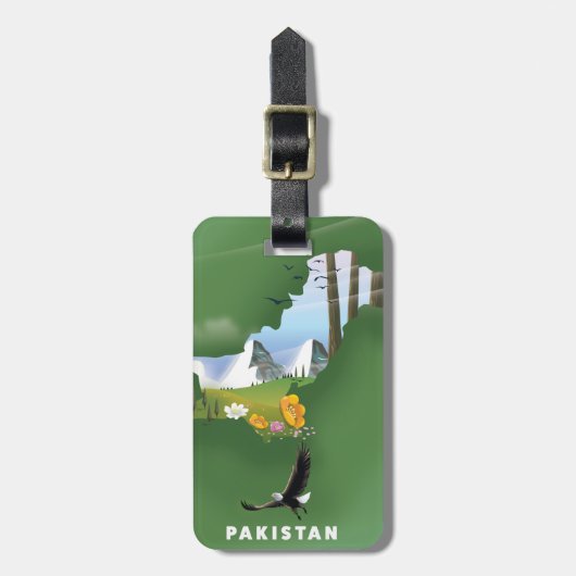 Geïllustreerde reisgids van Pakistan. Bagagelabel (Voorkant verticaal)