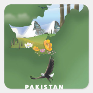 Geïllustreerde reisgids van Pakistan. Vierkante Sticker