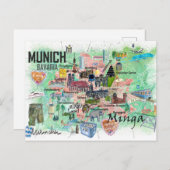 Geïllustreerde reisgids voor München Beieren Duits Briefkaart (Voorkant / Achterkant)