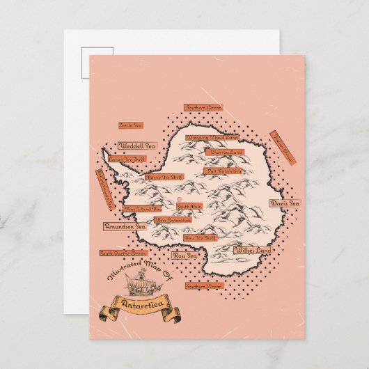 Geïllustreerde reiskaart Antarctica Uitnodiging Briefkaart (Voorkant / Achterkant)