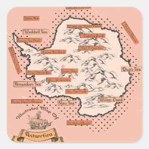 Geïllustreerde reiskaart Antarctica Vierkante Sticker