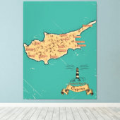 Geïllustreerde reiskaart Cyprus Canvas Afdruk (Insitu (Houten vloer))