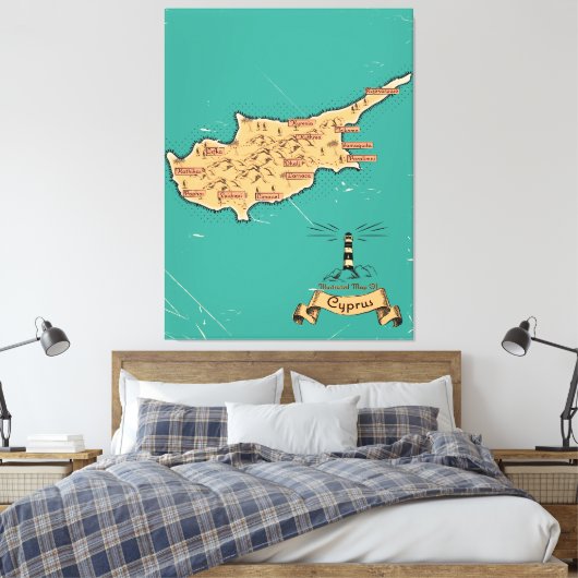 Geïllustreerde reiskaart Cyprus Canvas Afdruk (Insitu (Slaapkamer))