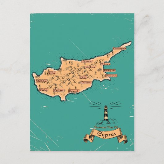 Geïllustreerde reiskaart Cyprus Uitnodiging Briefkaart (Voorkant)
