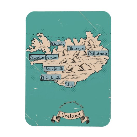 Geïllustreerde reiskaart IJsland Magneet (Verticaal)