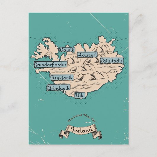 Geïllustreerde reiskaart IJsland Uitnodiging Briefkaart (Voorkant)