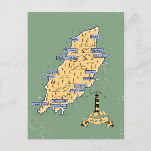 Geïllustreerde reiskaart Isle of Man Uitnodiging Briefkaart (Voorkant)