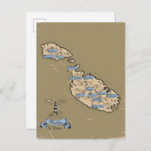 Geïllustreerde reiskaart Malta Uitnodiging Briefkaart (Voorkant / Achterkant)