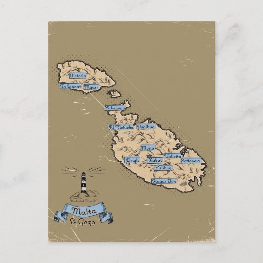 Geïllustreerde reiskaart Malta Uitnodiging Briefkaart (Voorkant)