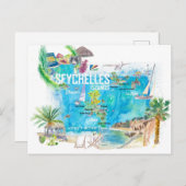geïllustreerde reiskaart van de Seychellen Briefkaart (Voorkant / Achterkant)