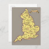 Geïllustreerde reiskaart van Engeland Aankondigingskaart (Voorkant / Achterkant)