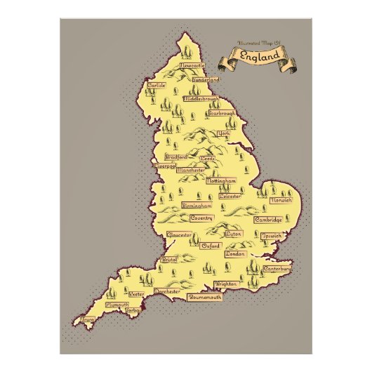 Geïllustreerde reiskaart van Engeland Foto Afdruk (Voorkant)
