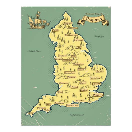 Geïllustreerde reiskaart van Engeland Foto Afdruk (Voorkant)