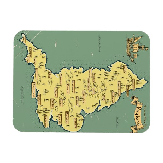 Geïllustreerde reiskaart van Engeland Magneet (Horizontaal)