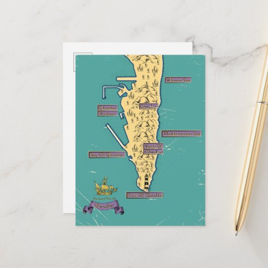 Geïllustreerde reiskaart van Gibraltar Aankondigingskaart (Voorkant / Achterkant in situ)