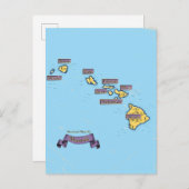 Geïllustreerde reiskaart van Hawaï Uitnodiging Briefkaart (Voorkant / Achterkant)