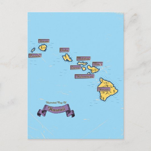 Geïllustreerde reiskaart van Hawaï Uitnodiging Briefkaart (Voorkant)