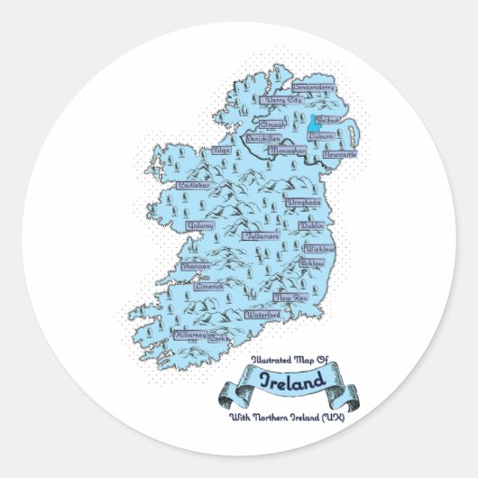 Geïllustreerde reiskaart van Ierland Ronde Sticker (Voorkant)