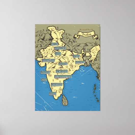 Geïllustreerde reiskaart van India Canvas Afdruk (Voorkant)