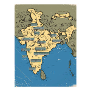 Geïllustreerde reiskaart van India Foto Afdruk