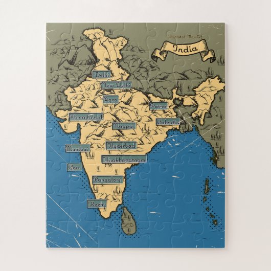 Geïllustreerde reiskaart van India Legpuzzel (Verticaal)