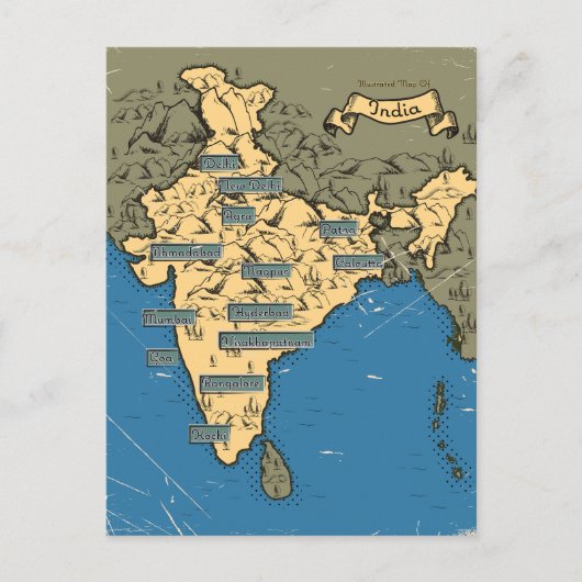 Geïllustreerde reiskaart van India Uitnodiging Briefkaart (Voorkant)