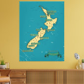 Geïllustreerde reiskaart van Nieuw-Zeeland Canvas Afdruk (Insitu (Woonkamer))