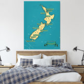 Geïllustreerde reiskaart van Nieuw-Zeeland Canvas Afdruk (Insitu (Slaapkamer))