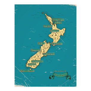 Geïllustreerde reiskaart van Nieuw-Zeeland Foto Afdruk