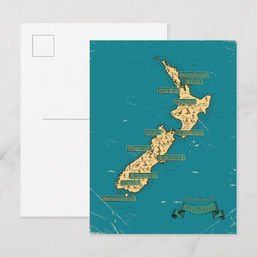 Geïllustreerde reiskaart van Nieuw-Zeeland Uitnodiging Briefkaart (Voorkant / Achterkant)