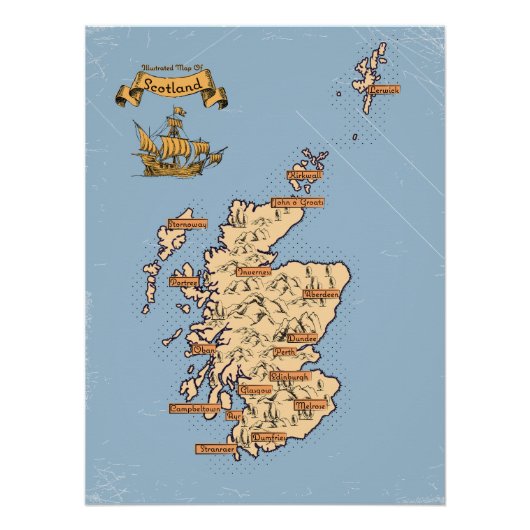 Geïllustreerde reiskaart van Schotland Perfect Poster (Voorkant)