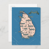Geïllustreerde reiskaart van Sri Lanka Uitnodiging Briefkaart (Voorkant / Achterkant)