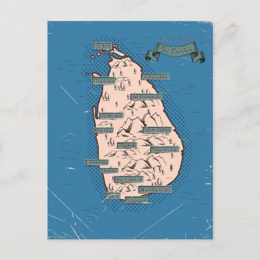 Geïllustreerde reiskaart van Sri Lanka Uitnodiging Briefkaart (Voorkant)