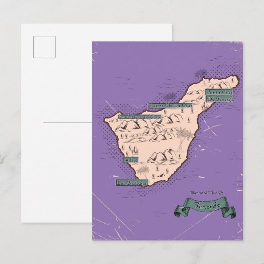 Geïllustreerde reiskaart van Tenerife Aankondigingskaart (Voorkant / Achterkant)