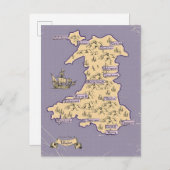 Geïllustreerde reiskaart van Wales Uitnodiging Briefkaart (Voorkant / Achterkant)